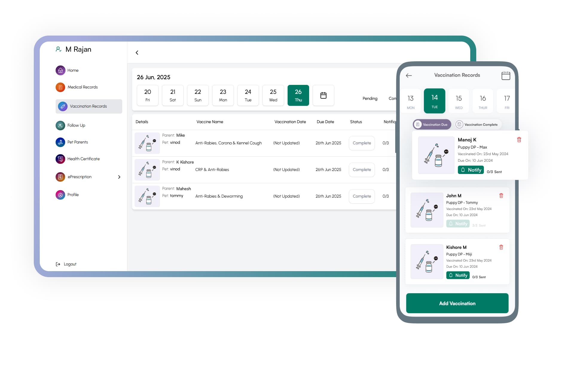 Vaccination tracking for pet clinics